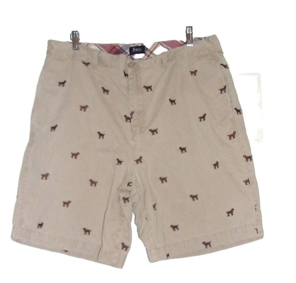 G.H. Bass Embroidered Hunting Dog Dogs Sz. 38 Khaki High Rise Cotton Twill Mens